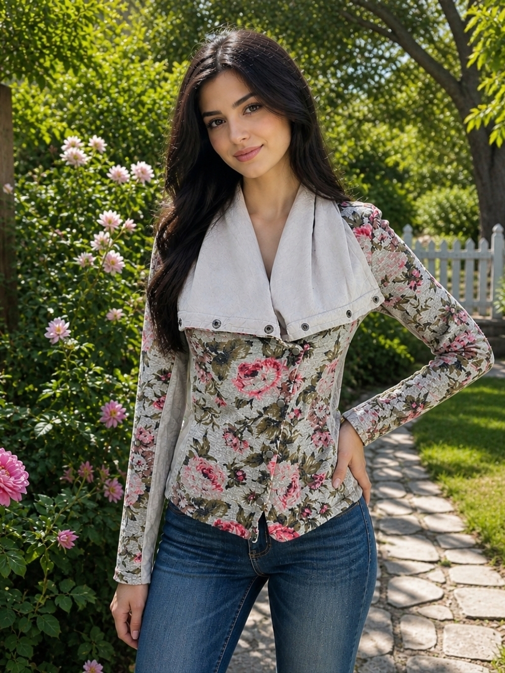 Anthropologie Saturday Sunday Floral Convertible Neckline Moto Sweater Small